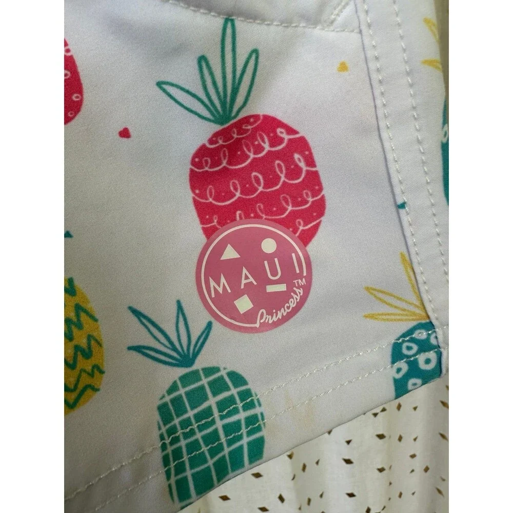 Maui & Sons Maui Princess Girls All Over Artsy Pineapple Hook Loop Swim Shorts 4